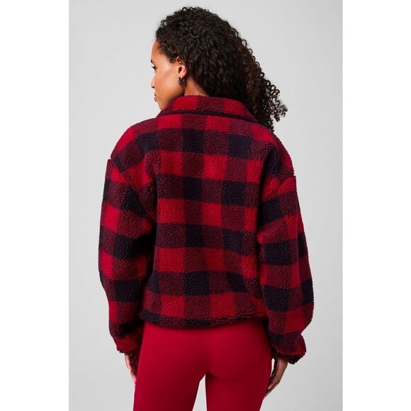 New Fabletics Tahoe Teddy Jacket Holly Berry Buffalo Check Women's size M - Picture 2 of 10